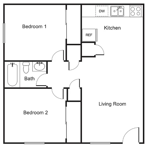 Floor plan Daisy 2 Bedroom 1 Bathroom