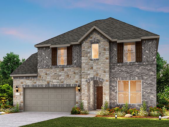 Exterior D with shutters, stone accents, and 2-car garage with additional storage