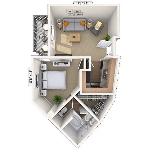 Floor plan Traditional 0x1 538 SF