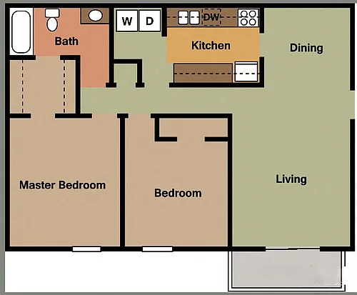 Floor plan 2 Bedroom 1 Bath Aspen Village