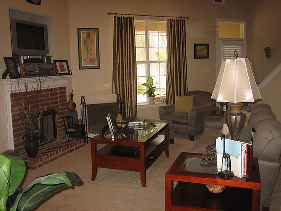 Living room with 20 ft ceiling and gas log fireplace