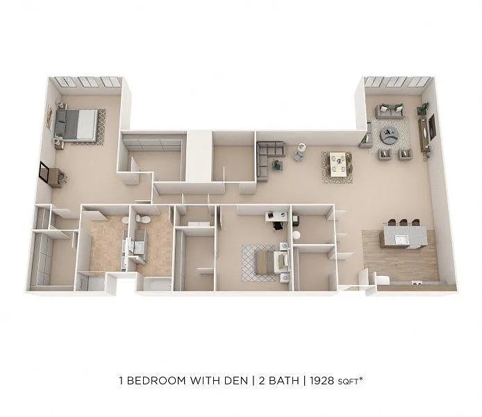 Floor plan One Bedroom 2 Bath w/ Den- 1928 sqft