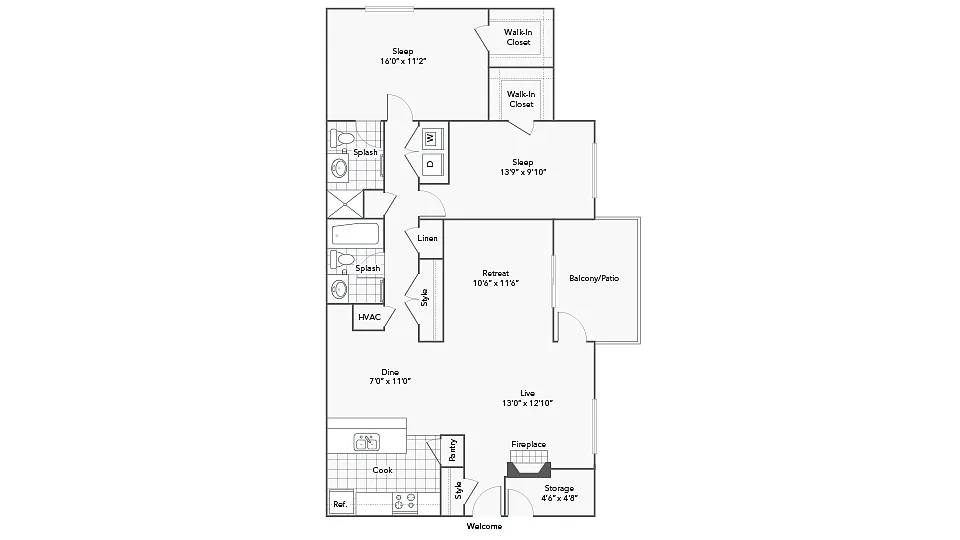 Floor plan 2 Bed 2 Bath Washer Dryer C
