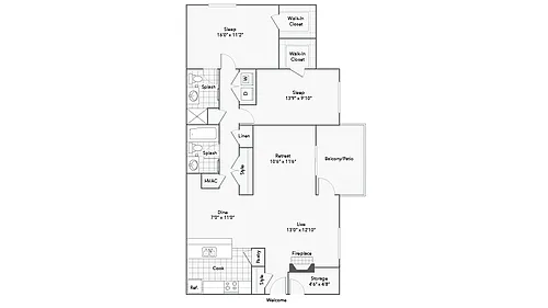 Floor plan 2 Bed 2 Bath Washer Dryer C