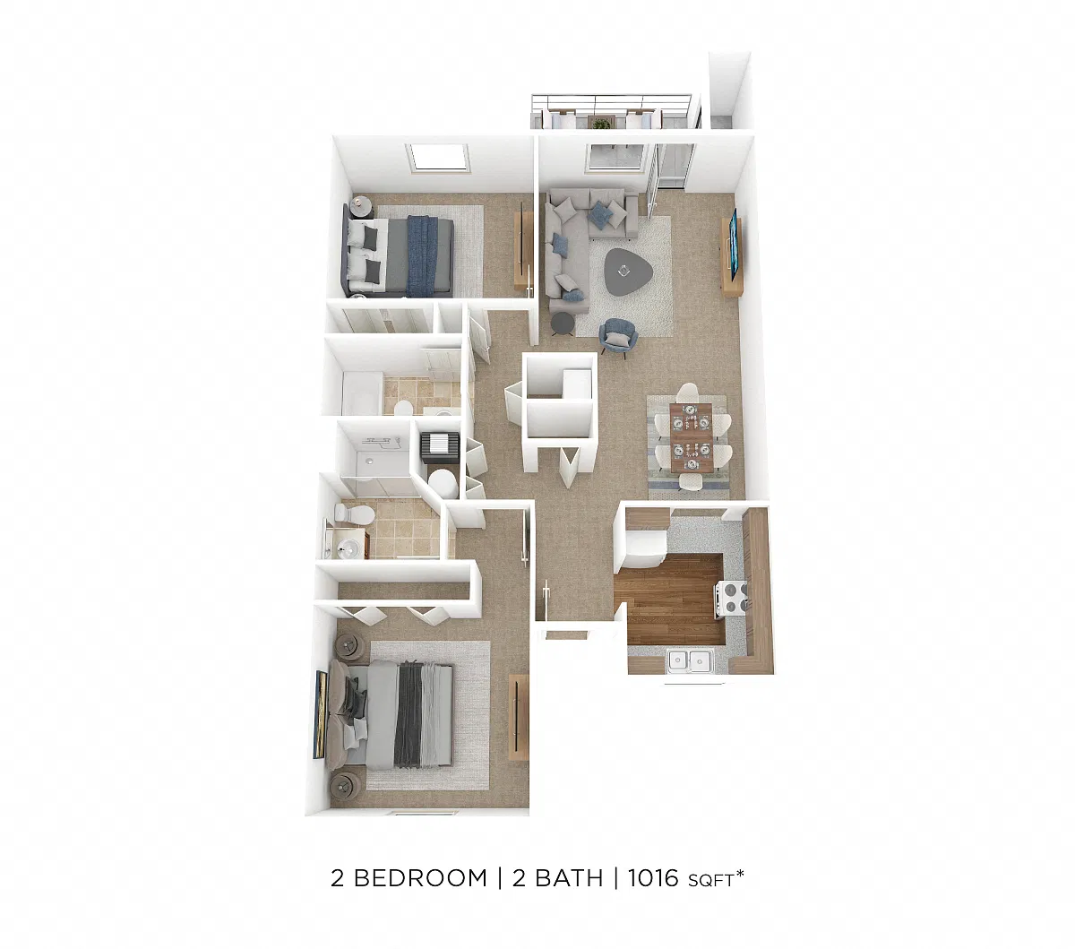 Floor plan Two Bedroom 2 Bath- 1016 sqft