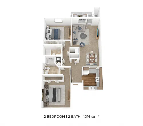 Floor plan Two Bedroom 2 Bath- 1016 sqft