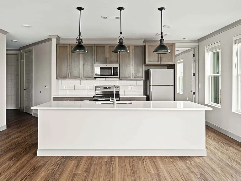 Kitchen with large island and farmhouse sink