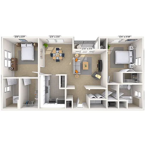 Floor plan Traditional 2x2 1026-1197 SF