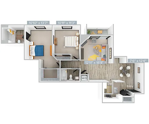 Floor plan J_2B2B_990SF_213-313-Standard