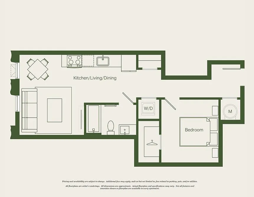 Floor plan 1 Bed- 1 Bath | AJ7 - Reva