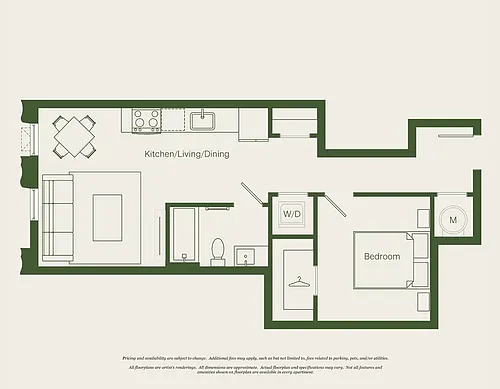 Floor plan 1 Bed- 1 Bath | AJ7 - Reva