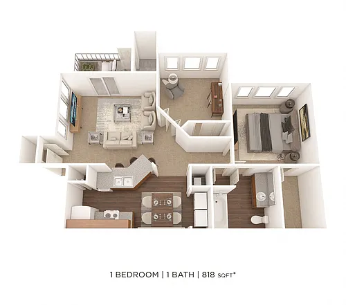 Floor plan One Bedroom w/ Den- 818 sqft