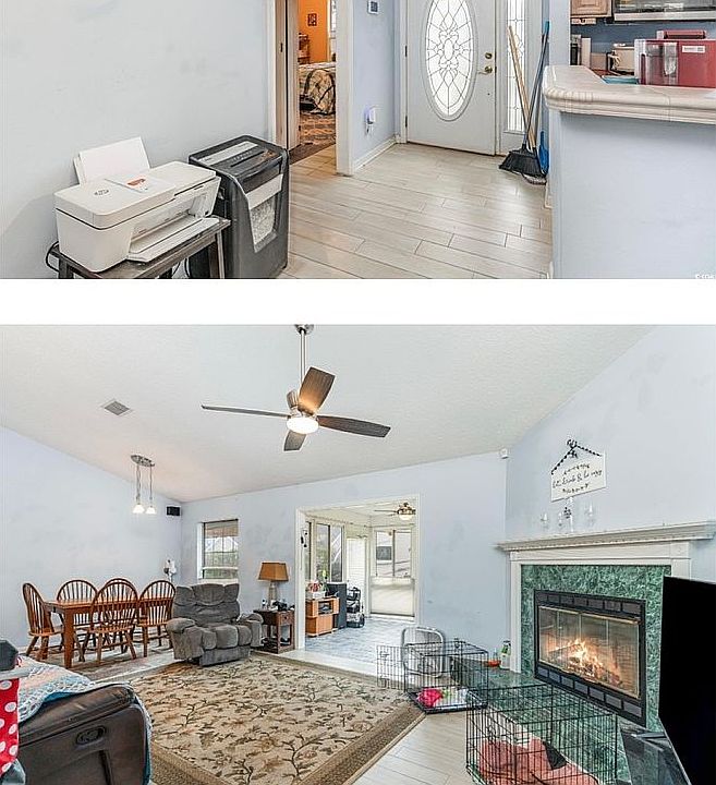 Front door and living room