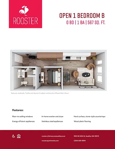 Floor plan Open 1 Bedroom B
