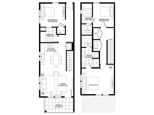 Floor plan 3 BR Rowhouse