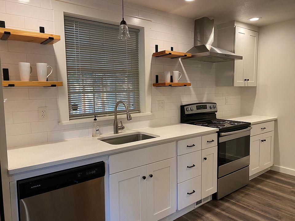 Kitchen with a view of walking trail