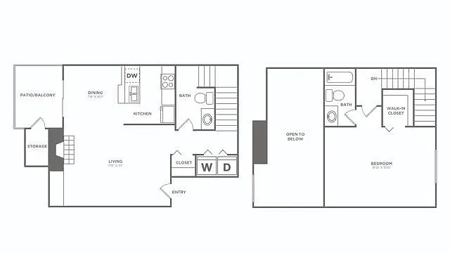 Floor plan One Bedroom (830 SF) Renovated