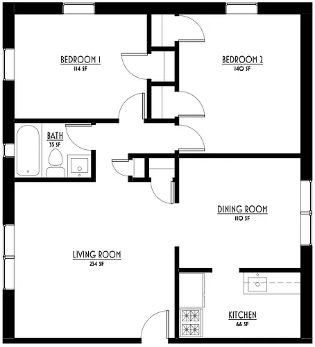Floor plan Two Bed One Bath