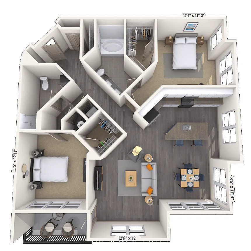 Floor plan Traditional 2x2 1309 SF