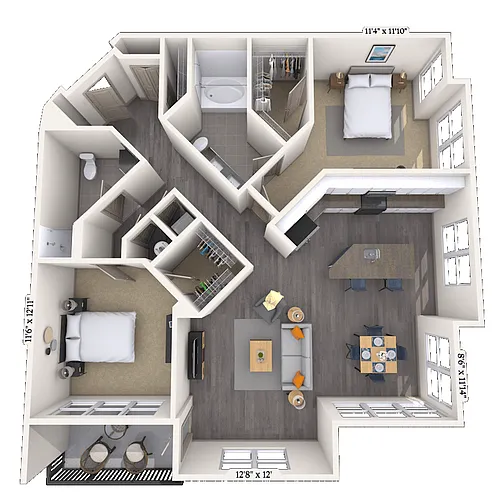 Floor plan Traditional 2x2 1309 SF