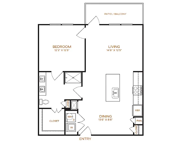 Floor plan 1 Bed, 1 Bath I (80% Income Restricted)
