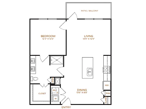 Floor plan 1 Bed, 1 Bath I (80% Income Restricted)