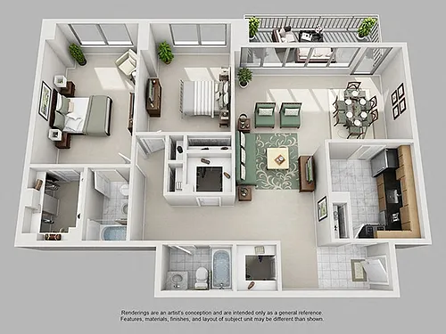 Floor plan 2 Bed, 2 Bath 1442 SF 22C