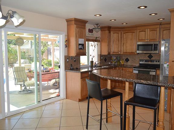 Kitchen showing backyard