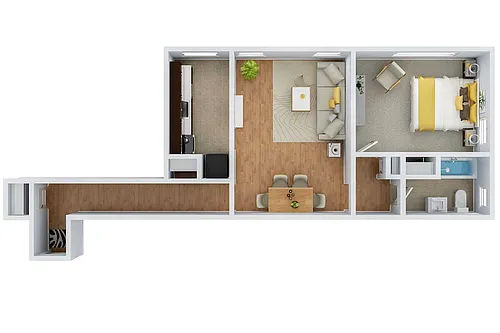 Floor plan Upgraded One Bedroom Floorplan 1