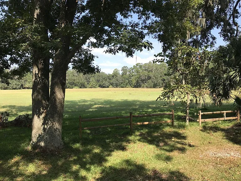 Driveway side of property offers views of 10 acre pasture