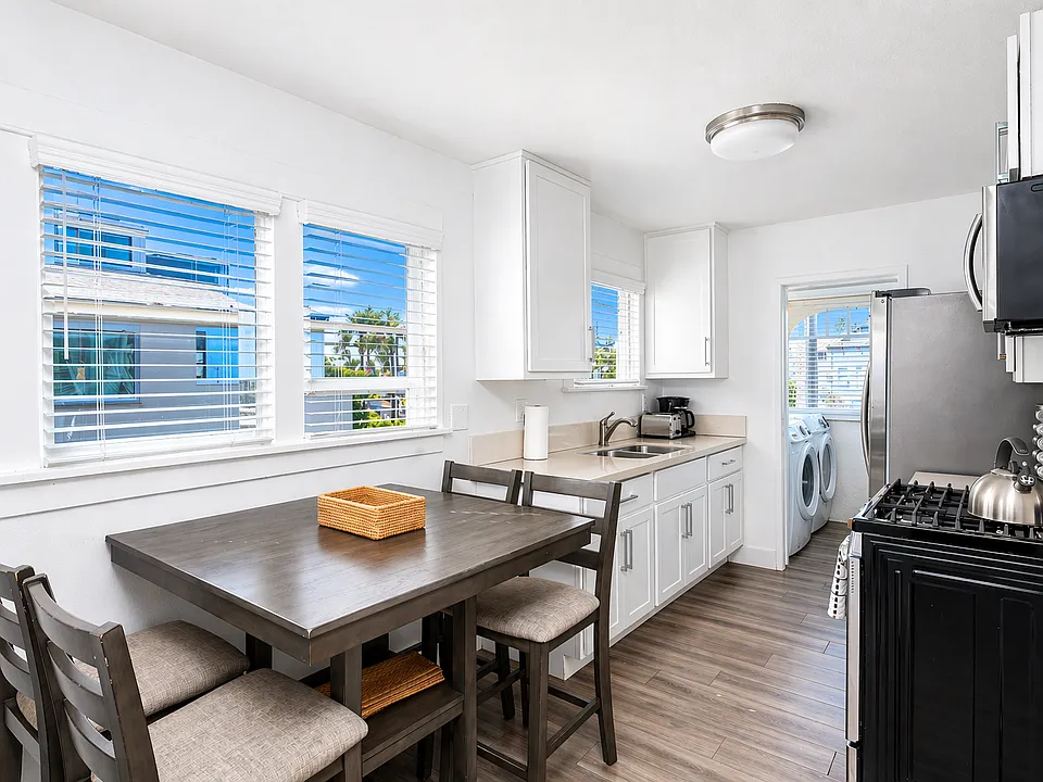 Bright kitchen and dining area with natural light