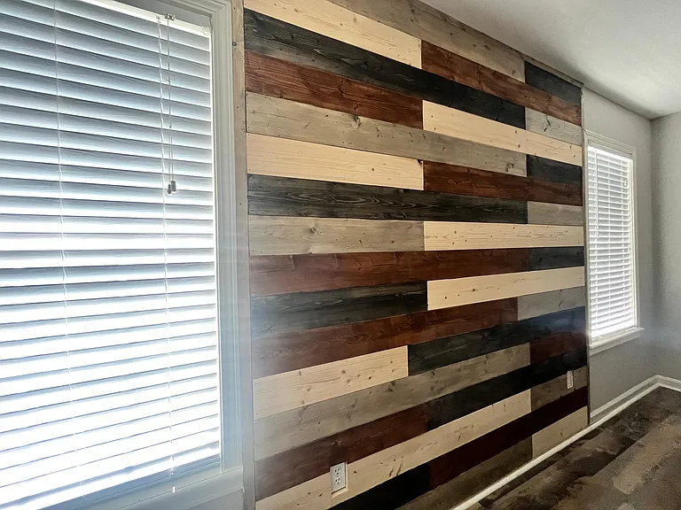 master bedroom wood
 feature wall