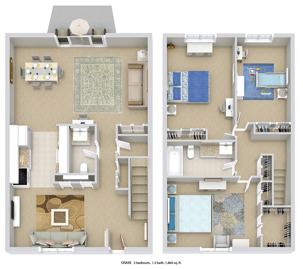 Floor plan The Drake (3BR / 1.5BA)