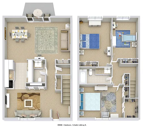Floor plan The Drake (3BR / 1.5BA)
