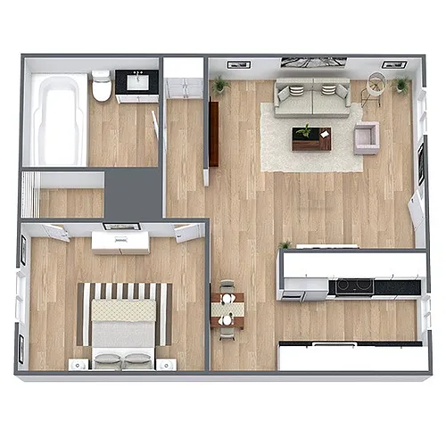 Floor plan A1: 1 Bed 1 Bath