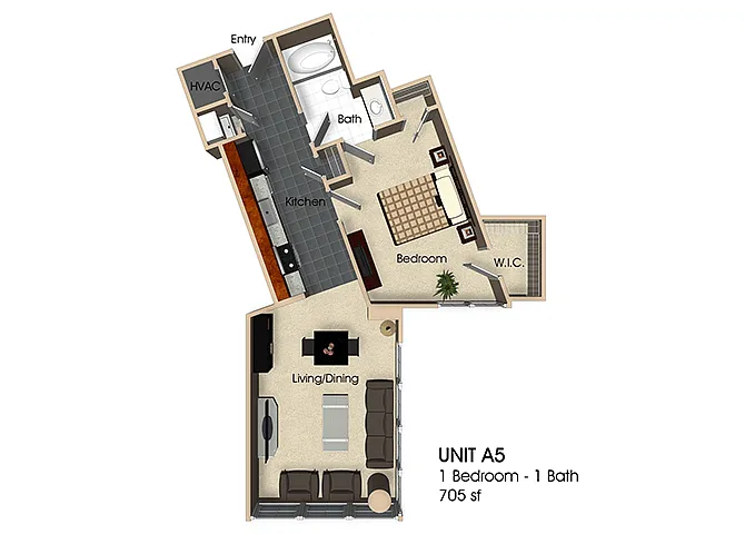 Floor plan (A5) 1 Bedroom - 1 Bathroom