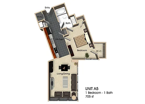 Floor plan (A5) 1 Bedroom - 1 Bathroom