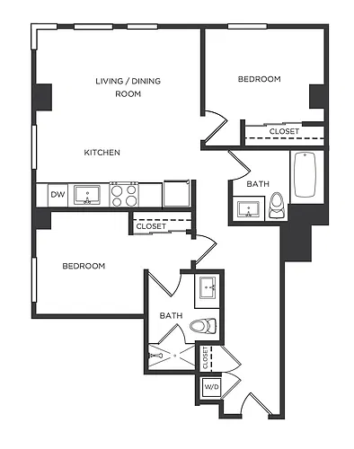 Floor plan 2 Bed/2 Bath-Y
