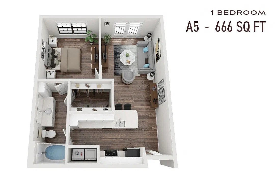 Floor plan One Bedroom A5r Renovated