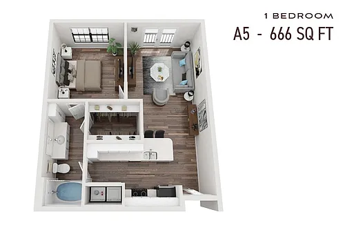 Floor plan One Bedroom A5r Renovated