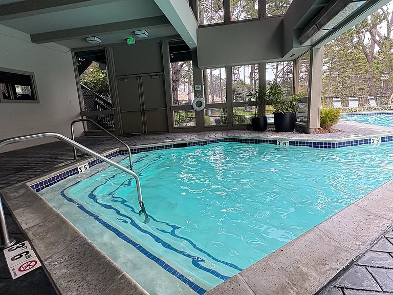 The pool accounts for colder weather by including an indoor heated pool