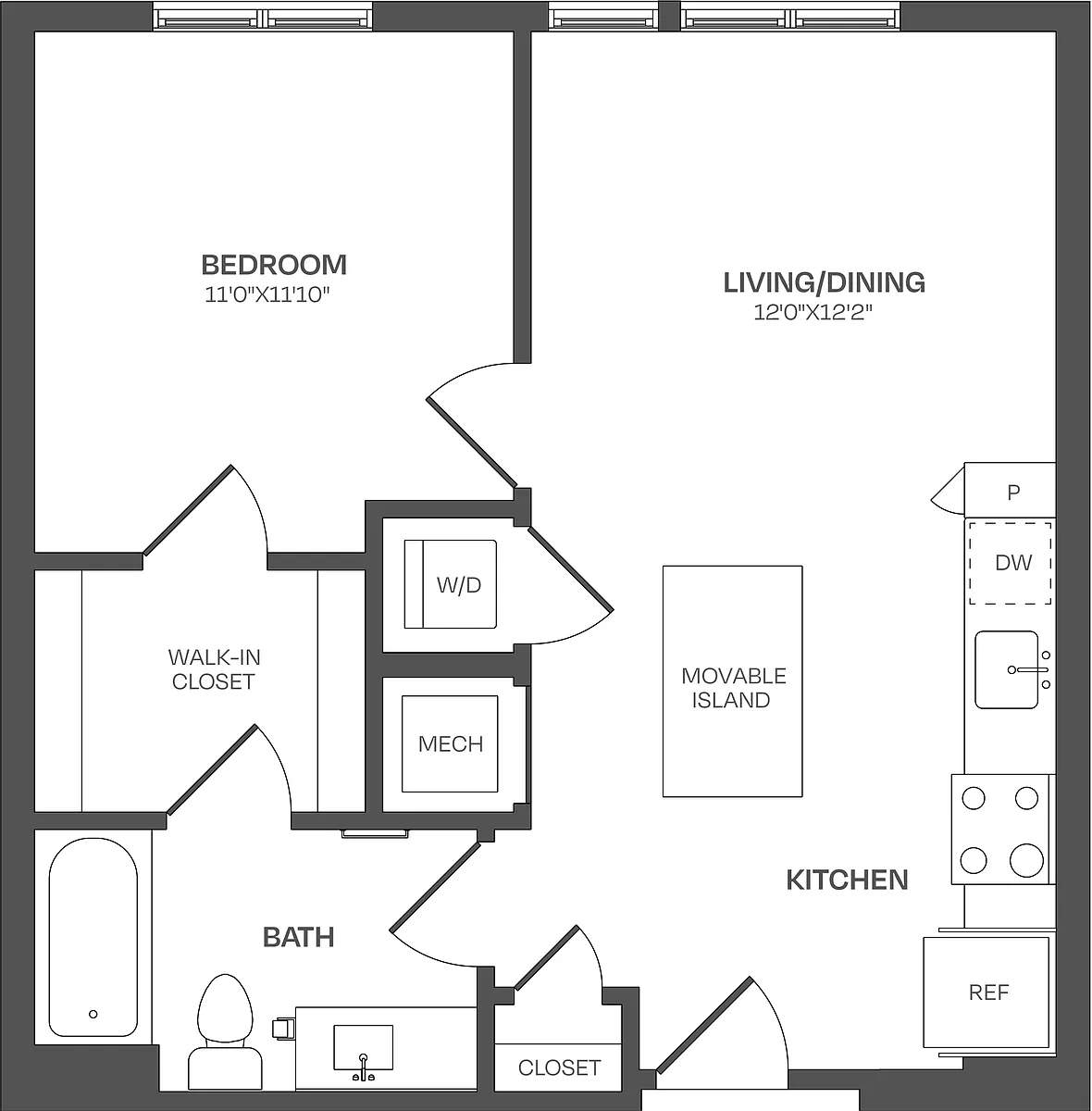 Floor plan 1 Bed/1 Bath-A03