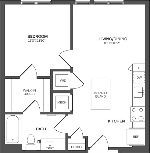 Floor plan 1 Bed/1 Bath-A03