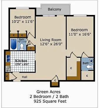 Floor plan Two Bedroom Two Bath