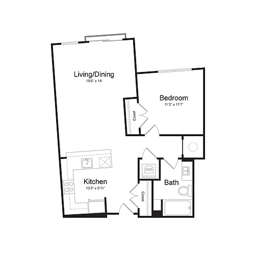 Floor plan One Bedroom/One Bath (1T-B)
