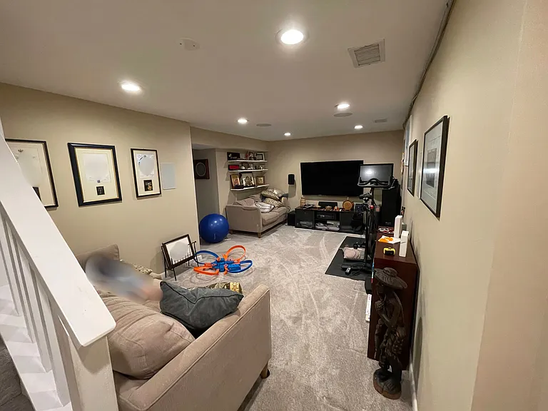 Renovated basement. Equipped with built-in 5.1.2 Atmos-ready home theater set-up. Speakers convey with the lease.