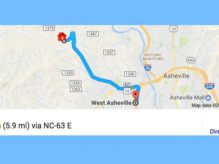 Distance to West Asheville.