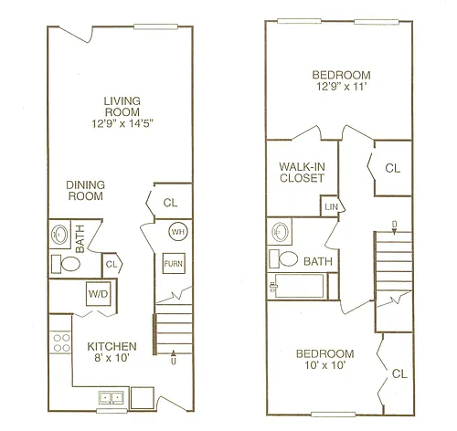 Floor plan 2 Bed 1.5 Bath | Townhome