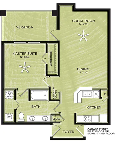 Floor plan A11: 1 Bed 1 Bath