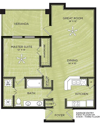 Floor plan A9: 1 Bed 1 Bath